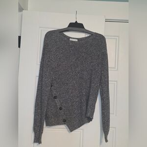 Cozy Gray Knit Women’s Sweater with Asymmetric Button Detail